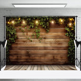 Aperturee - Light Greenery Retro Wooden Wall Backdrop For Photo